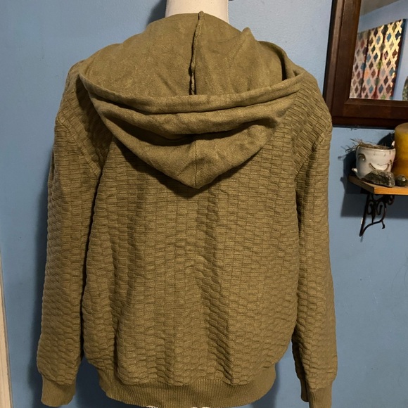 Olive Green, Textured, Casual Hoodie - Picture 6 of 7